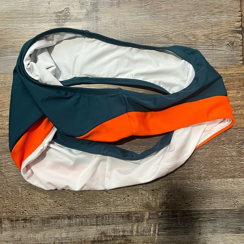 Cupshe Colorblock Bikini Teal‎ Orange and White Top S-M Bottom M-L